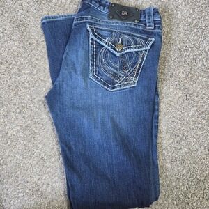 D9 Slick Bootcut Jeans Dark Wash Contrast‎ Stitch Embellished Size 31